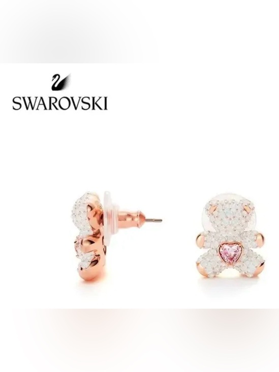 Swarovski Jewelry - Swarovski Rose Pink Crystal Teddy Bear Stud Earrings NWT